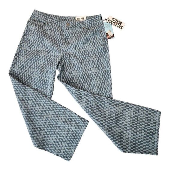 New Y2K Future Collective Gabriella Karefa Johnson Blue Check Wide Leg Jeans 14 - Picture 3 of 8